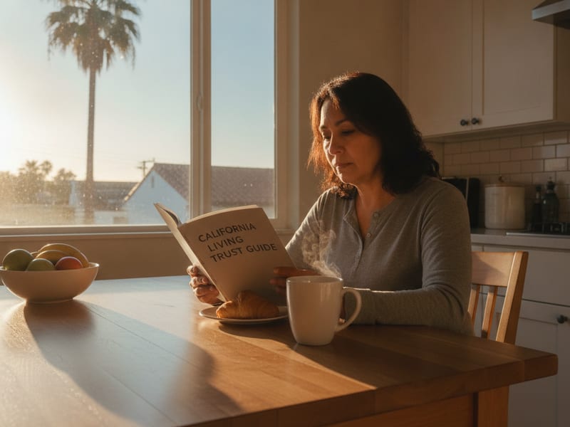 California resident reviewing estate planning checklist at a kitchen table