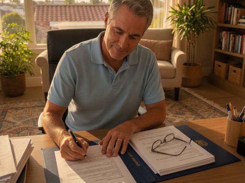 Two estate planning documents side by side on a desk - a living trust and a last will
