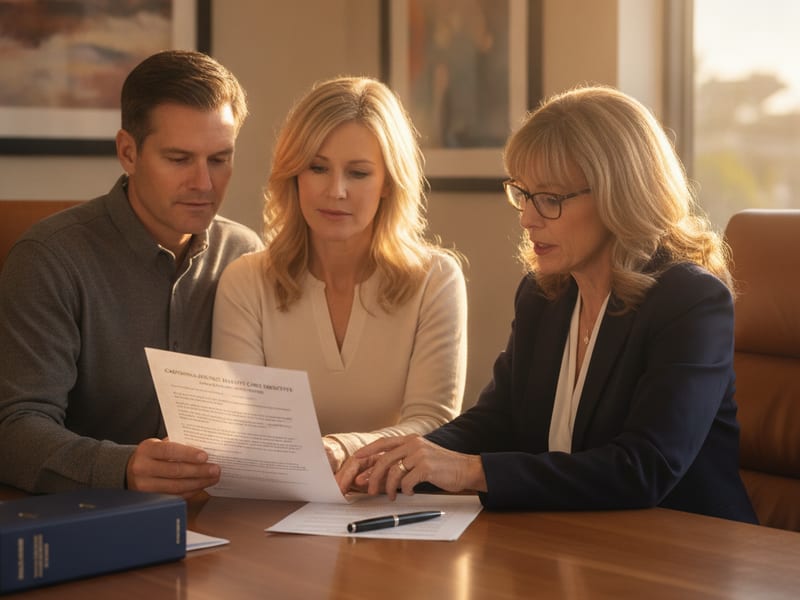 San Diego County resident reviewing an advance health care directive with an estate-planning attorney at a law office