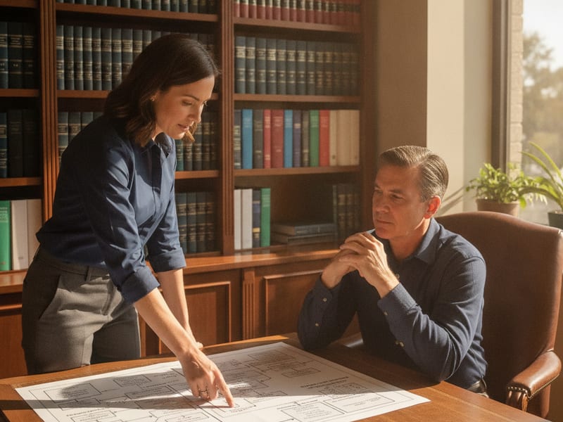 Estate-planning attorney explaining irrevocable trust options to a San Diego County family at a law office