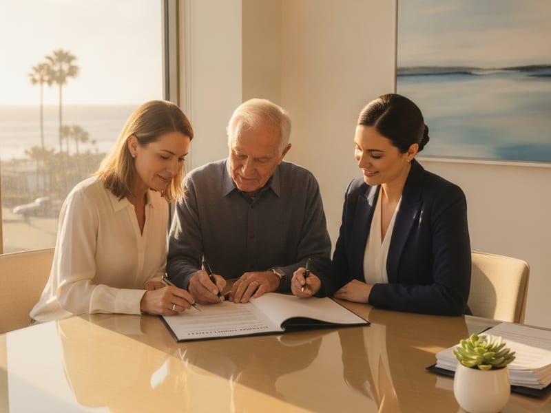 San Diego County resident signing a durable power of attorney document with an estate-planning attorney