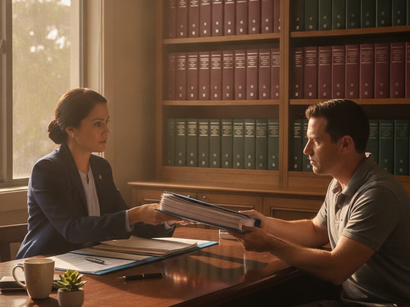 Probate attorney reviewing estate documents and court filings with a San Diego County executor at a law office