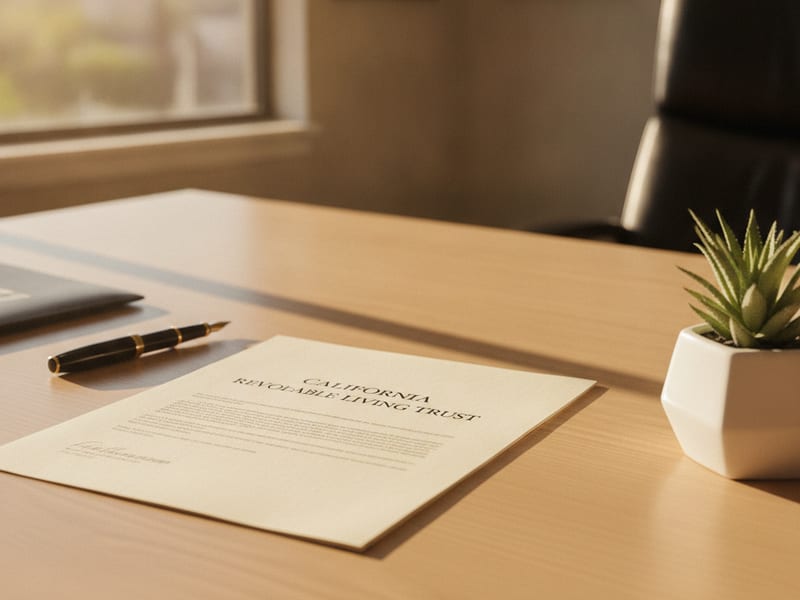 San Diego County resident signing a revocable trust document at an estate-planning attorney office
