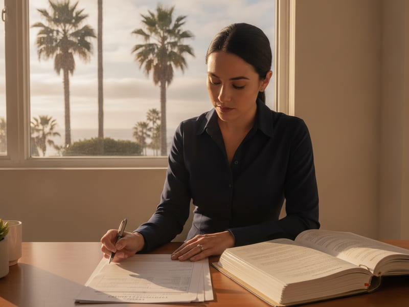 Successor trustee reviewing trust administration documents with an estate-planning attorney in a San Diego County law office